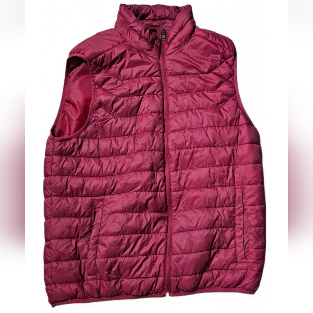 X Xersion Puffer Vest Full Zip Coat Womens L Red Lined Hike Camp Gorpcore NWOT